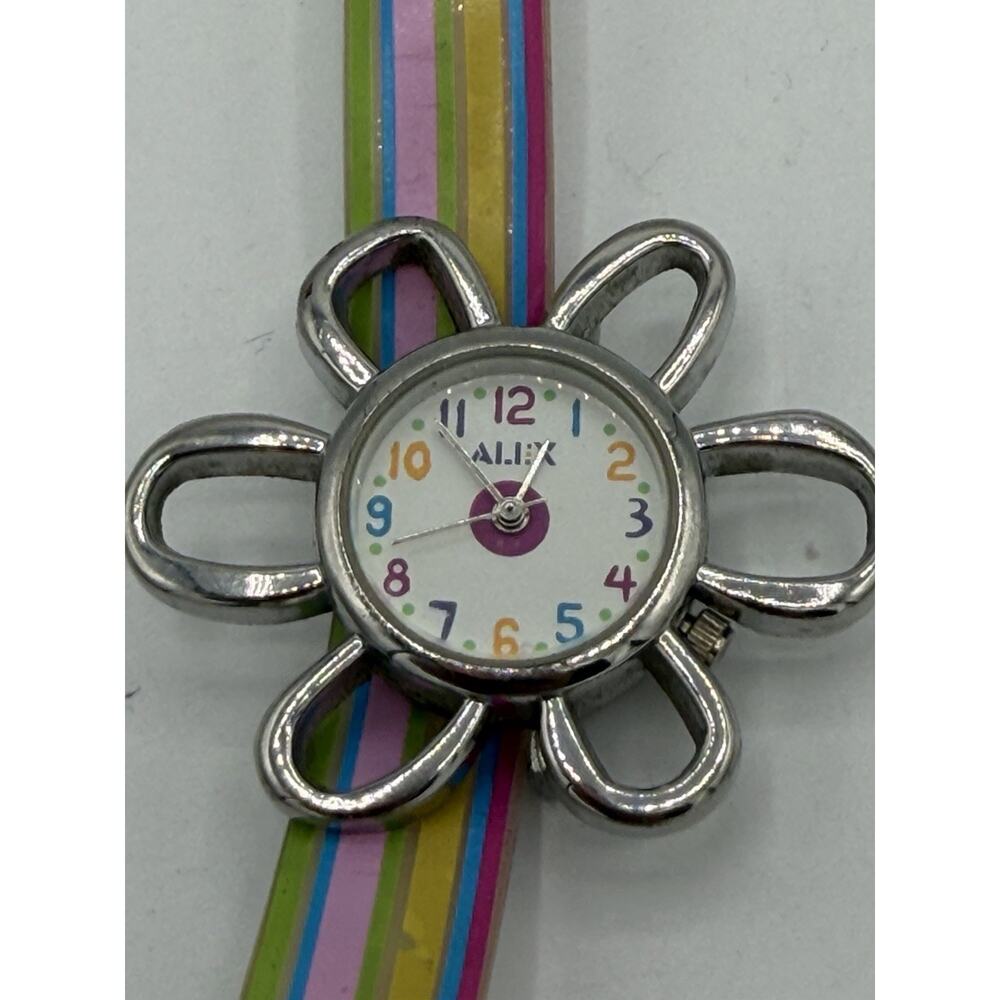 Alex Quartz Watch 26mm Nylon Colorful Plastic Wristband Teen Kids Needs Battery